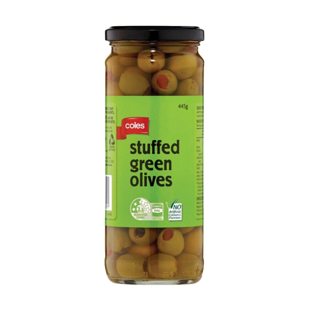 Coles Stuffed Green Olivs 445g